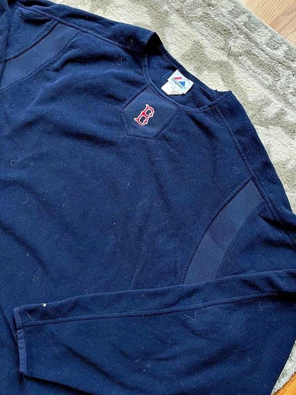 Majestic Boston Red Sox Fleece Crewneck Pullover Navy Blue & Red XXL